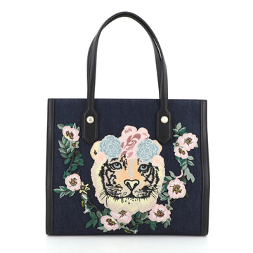 Gucci Tiger Pearl Tote Embroidered Denim Medium