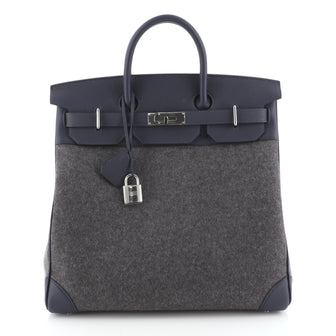 Hermes HAC Birkin Bag Todoo Wool and Blue Togo with Palladium Hardware 40