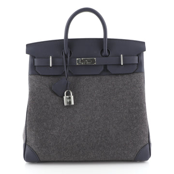Hermes HAC Birkin Bag Todoo Wool and Blue Togo with Palladium Hardware 40