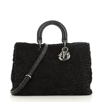 Christian Dior Diorissimo Tote Embroidered Astrakhan Fur Large