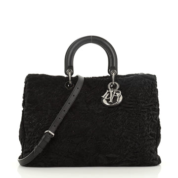 Christian Dior Diorissimo Tote Embroidered Astrakhan Fur Large
