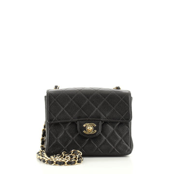 Chanel Vintage Square Classic Single Flap Bag Quilted Caviar Mini
