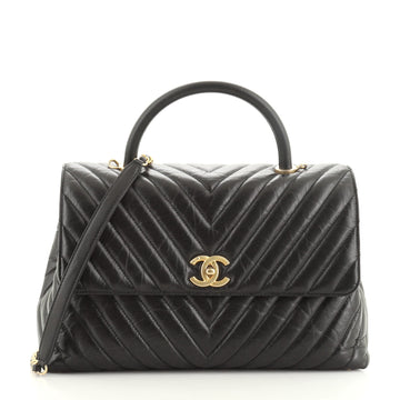 Chanel Coco Top Handle Bag Chevron Calfskin Large