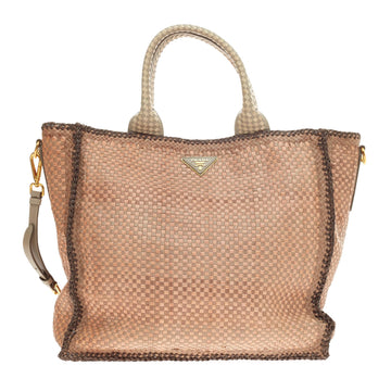 Prada Madras Tote Woven Leather Large