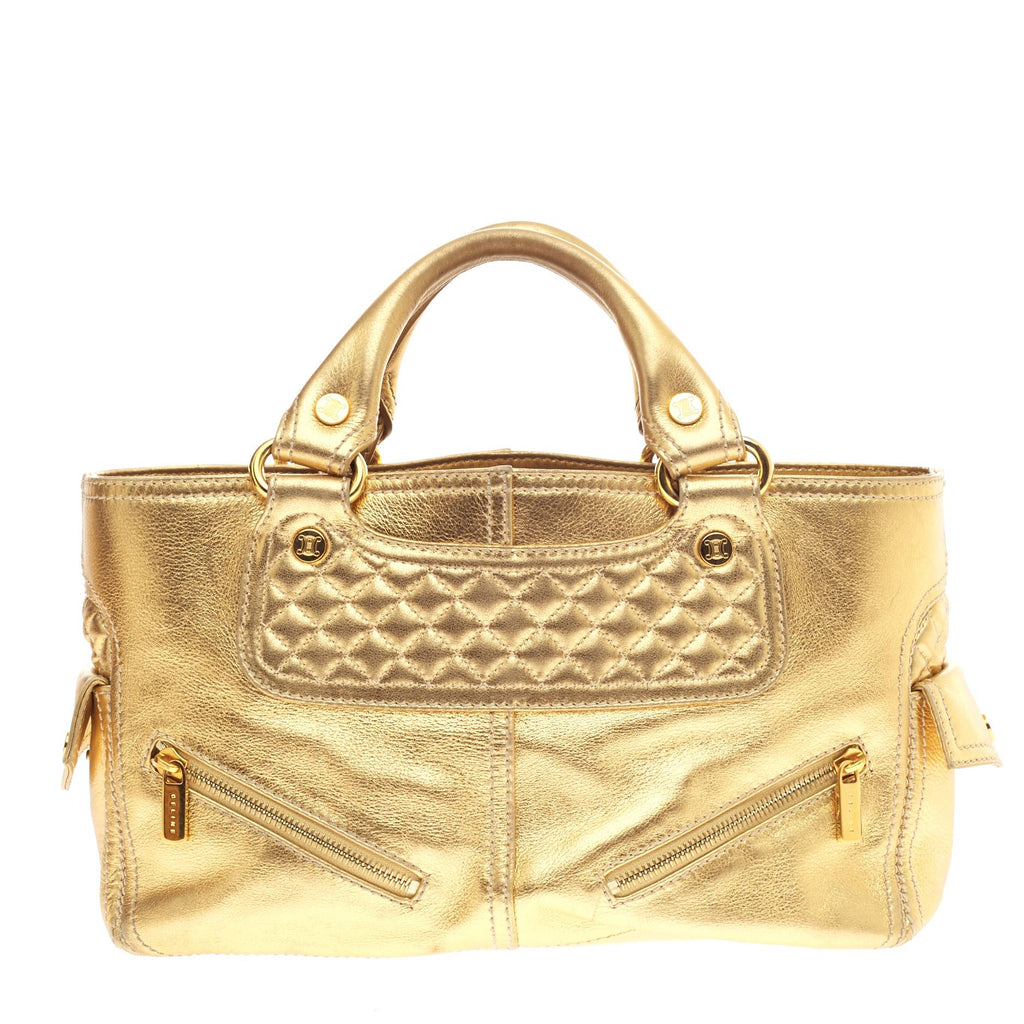 Buy Celine Biker Boogie Handbag Metallic Leather Gold 54508