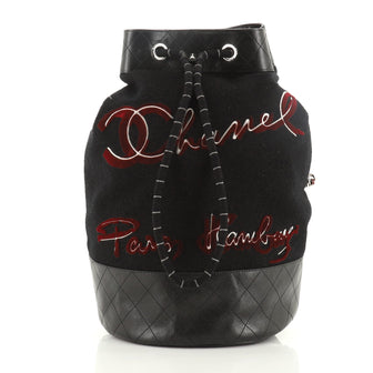 Chanel Paris-Hamburg Sling Backpack Embroidered Wool with Quilted Calfskin Large