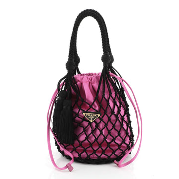 Prada Macrame Bucket Bag Woven Leather and Satin