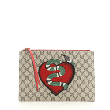 Gucci Zipped Pouch Embroidered GG Coated Canvas and Leather Large