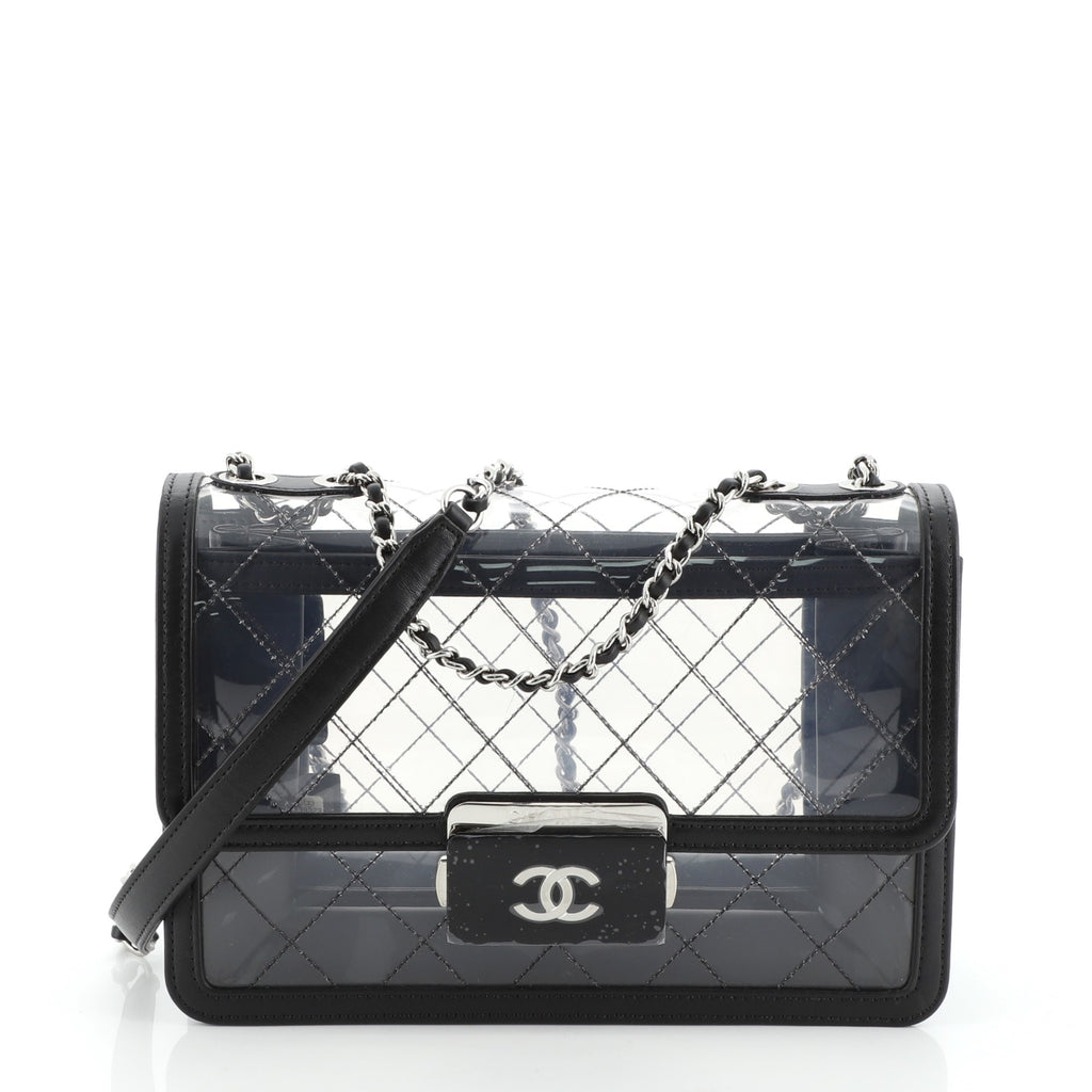 Chanel Beauty Lock Flap Bag Quilted PVC With Lambskin Large Black 546291
