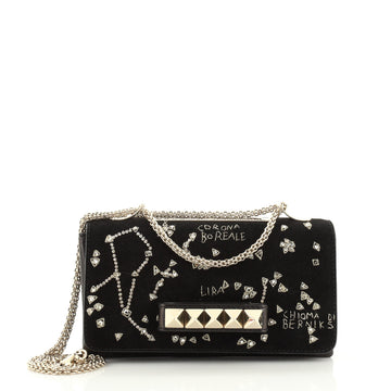 Valentino Va Va Voom Clutch Crystal Embellished Suede Medium
