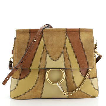 Chloe Faye Patchwork Shoulder Bag Suede and Leather Medium