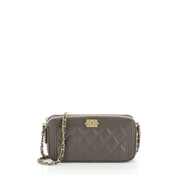 Chanel Boy Double Zip Clutch with Chain Quilted Lambskin