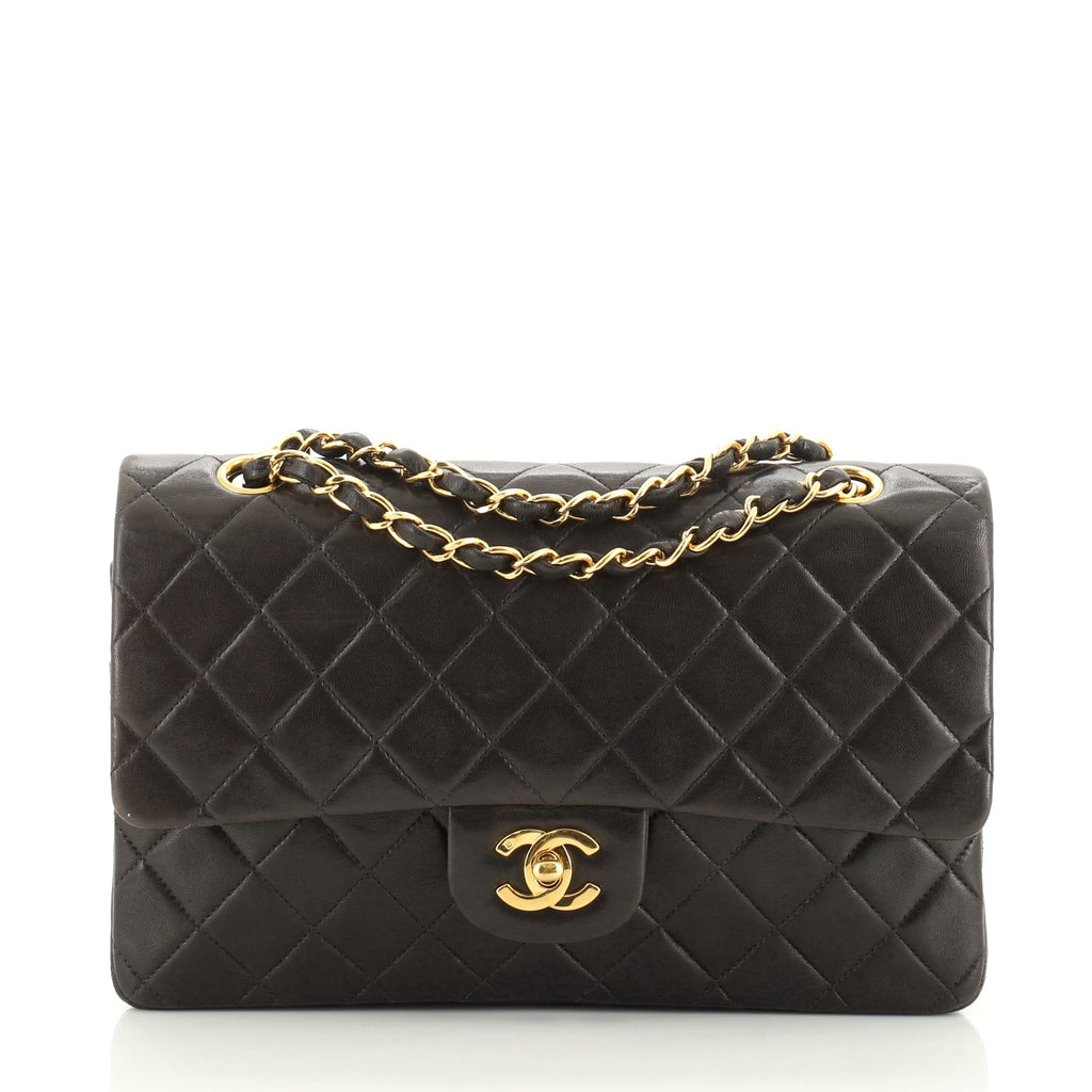 Chanel Vintage Classic Double Flap Bag Quilted Lambskin Medium Black 5470318