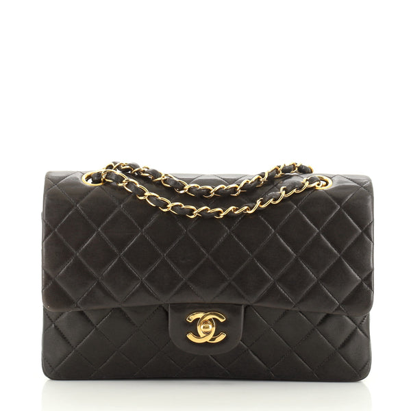 CHANEL Lambskin Quilted Medium Double Flap Black 1286438