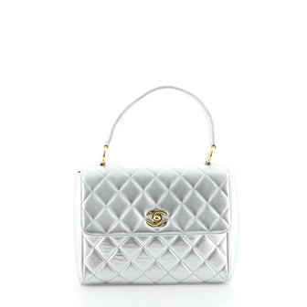 Chanel Vintage Top Handle Flap Bag Quilted Lambskin Small