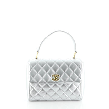 Chanel Vintage Top Handle Flap Bag Quilted Lambskin Small