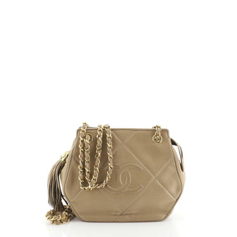 Chanel Vintage Diamond CC Tassel Shoulder Bag Quilted Leather Mini