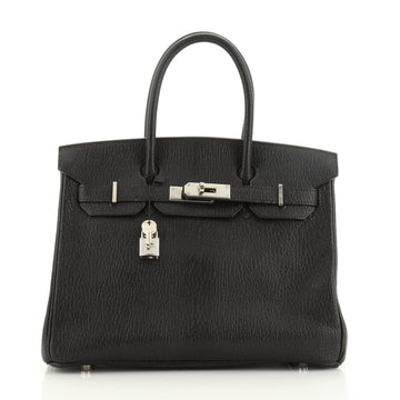 Hermes Birkin Handbag Black Chevre de Coromandel with Palladium Hardware 30