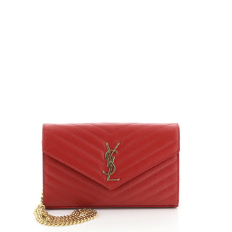 Saint Laurent Classic Monogram Wallet on Chain Matelasse Chevron Leather Medium