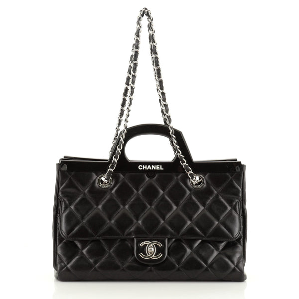Chanel CC Delivery Tote Quilted Glazed Calfskin Small Black