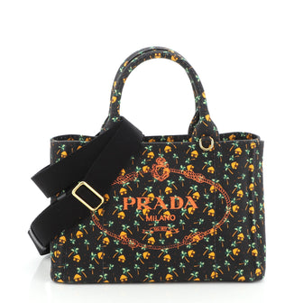 Prada Canapa Convertible Tote Printed Canvas Mini