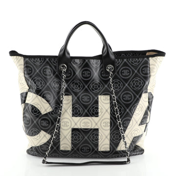 Chanel Logo Shopping Tote Printed Coated Canvas Large