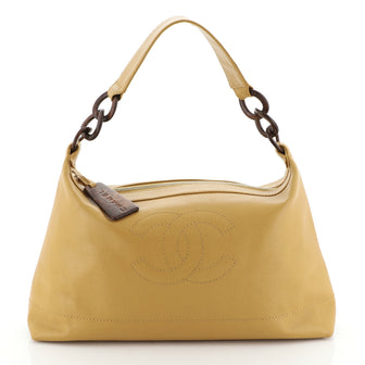 Chanel Vintage Wood Chain CC Shoulder Bag Caviar Large