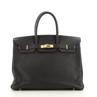 Hermes Birkin Handbag Black Clemence with Gold Hardware 35