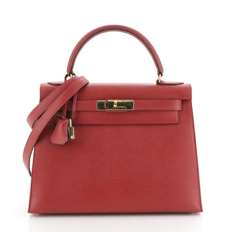 Hermes Kelly Handbag Red Courchevel with Gold Hardware 28