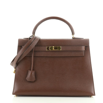 Hermes Kelly Handbag Brown Courchevel with Gold Hardware 32