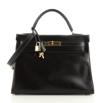 Hermes Kelly Handbag Black Box Calf with Gold Hardware 32