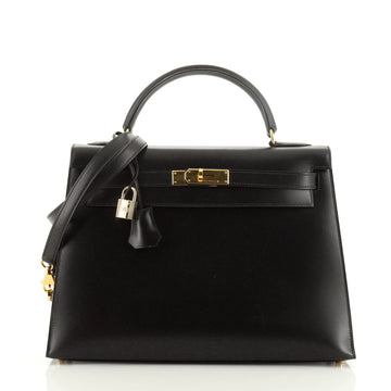 Hermes Kelly Handbag Black Box Calf with Gold Hardware 32