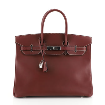 Hermes Birkin Handbag Red Chamonix with Palladium Hardware 35
