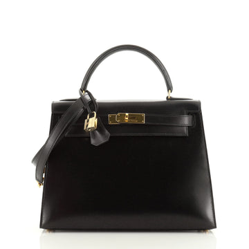 Hermes Kelly Handbag Black Box Calf with Gold Hardware 28