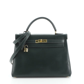 Hermes Kelly Handbag Green Box Calf with Gold Hardware 32