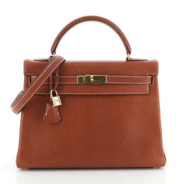 Hermes Kelly Handbag Brown Chevre de Coromandel with Gold Hardware 32