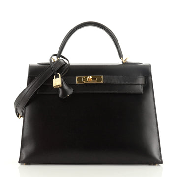Hermes Kelly Handbag Black Box Calf with Gold Hardware 32