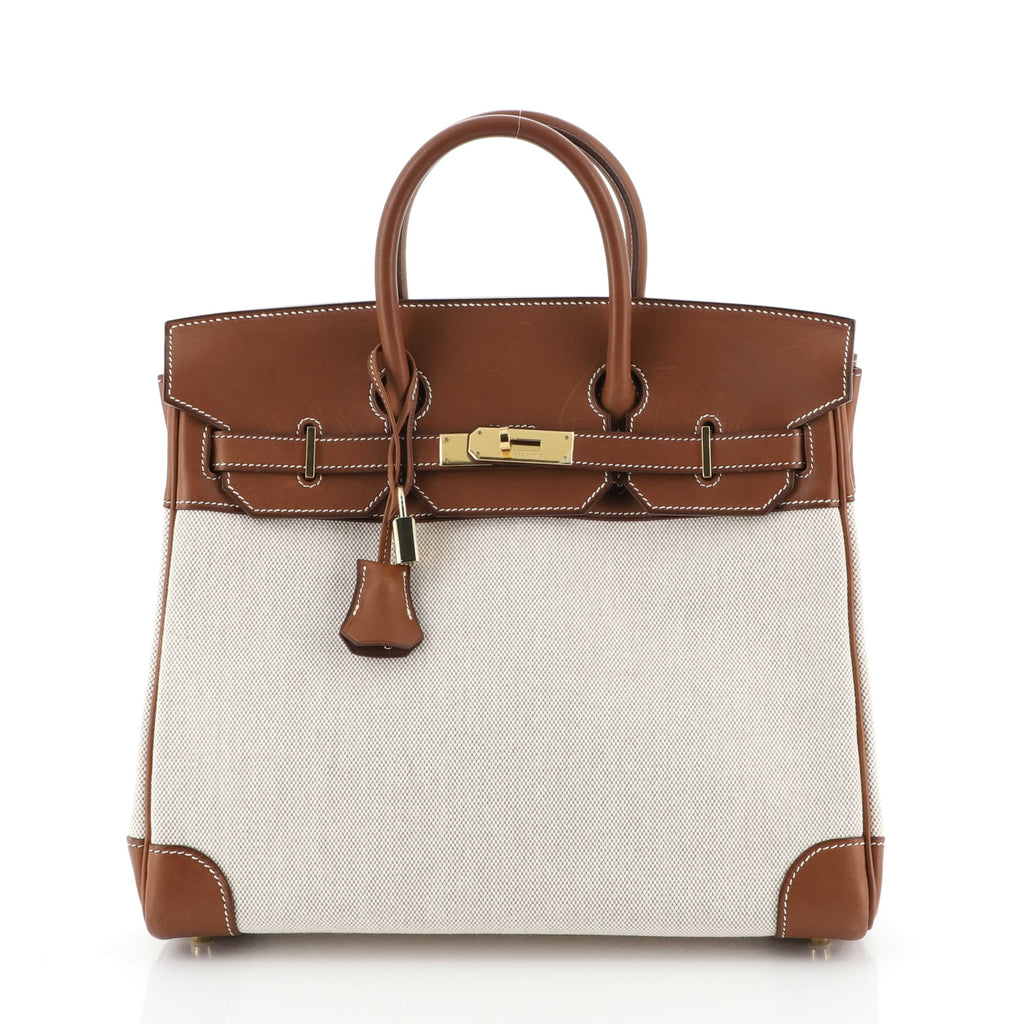 Hermes 45cm Fauve Barenia Leather & Toile HAC Birkin Bag with Gold, Lot  #58220
