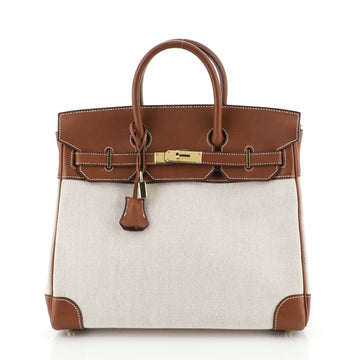 Hermes HAC Birkin Bag Toile and Brown Barenia with Gold Hardware 32