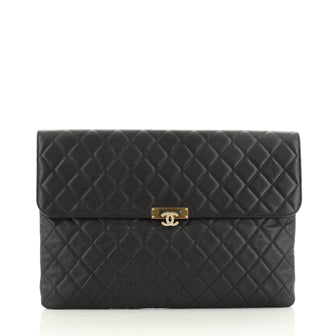 Chanel O Case Clutch Quilted Caviar Large Black 2325321