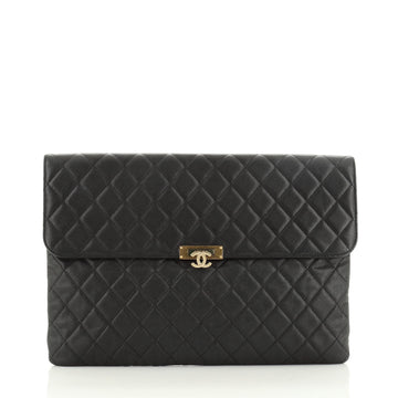 Chanel Golden Class O Case Clutch Quilted Caviar Large