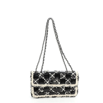 Chanel Vintage CC Chain Flap Bag Woven Leather and Patent Leather Small