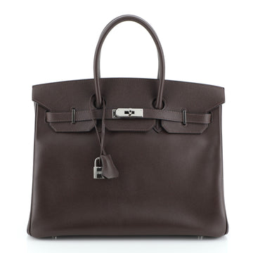Hermes Birkin Handbag Brown Epsom with Palladium Hardware 35
