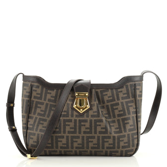 Fendi Vintage Lock Crossbody Bag Zucca Coated Canvas Medium
