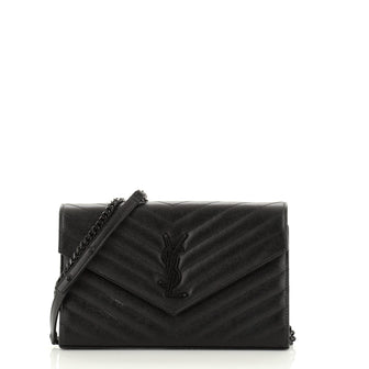 Saint Laurent Classic Monogram Wallet on Chain Matelasse Chevron Leather Medium