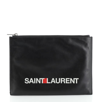 Saint Laurent Logo Zip Clutch Printed Leather Medium