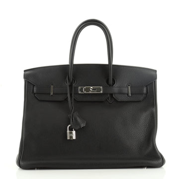 Hermes Birkin Handbag Black Clemence with Palladium Hardware 35