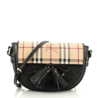 Burberry Maydown Crossbody Bag Haymarket Coated Canvas and Leather Small