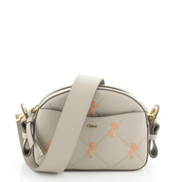 Chloe Dome Shoulder Bag Studded Embroidered Leather Small
