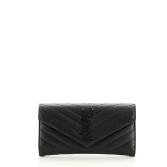 Saint Laurent Classic Monogram Flap Wallet Matelasse Chevron Leather Large